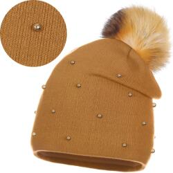 Majka Meleg Női Téli Sapka Pomponnal Díszített Mézes Gyöngyökkel Majka