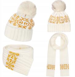Majka Női Szett Téli Őszi Sál Sapka Hópehely Ekrü Sárga (K14+SZ8-276-KPL)