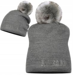 Pomponos Sapka Téli Pompon Labartti Dekoratív Felirat Szürke (LV-5 CIEMNY SZARY)