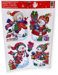  Színes hóemberes karácsonyi ablakmatrica csillogó ajándékokkal 30x42cm (1228501)