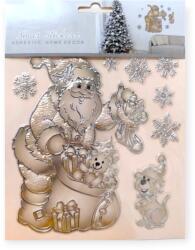  Karácsonyi matrica Mikulás kutyával és ajándékokkal pezsgőbézs 18x23cm (1231176)