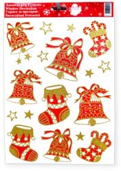  Piros-arany csizma karácsonyi ablakmatrica arany csillámmal 20x30cm (1155700)