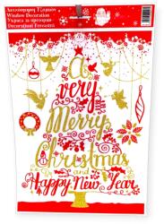  Karácsonyfa ablakmatrica piros üzenettel arany csillámmal 20x30cm (1228496)