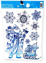  Karácsonyi matrica - Mikulás szánpelyhek irizáló kék csillámmal 30x38cm (1243363)