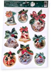  Vintage karácsonyi ablakmatrica harangokkal és gömbökkel 20x30cm (1217127)