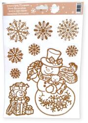  Karácsonyi ablakmatrica hópelyhek és hóember bronz csillámmal 20x30cm (1206428)