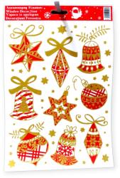  Piros gömb karácsonyi ablakmatrica arany csillámmal 20x30cm (1217135)