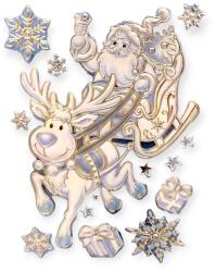  Karácsonyi matrica Mikulás szánkóval és ezüst-kék pelyhekkel 21x30cm (1245089)