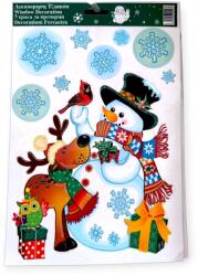  Karácsonyi ablakmatrica hóember és rénszarvas csillogó hópelyhekkel 20x30cm (1217121)