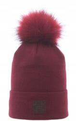 Majka Női Ifjúsági Téli Sapka Pomponnal, Kihajtható, Kellemes Bordó Kötött Anyag