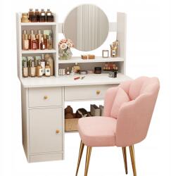 Rebiko Fésülködőasztal Tükörrel Fiókokkal Fehér Smink Glamour Skandináv 100 CM (TOALETKA Z LUSTREM Z SZUFLADAMI)
