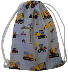  Ovis tornazsák - szürke alapon sárga munkagépes mintával - 100% pamut