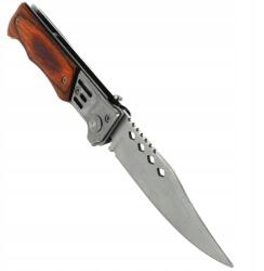  Összecsukható vadászkés rugós bicska fa markolattal, tokkal, 21 cm (24984)