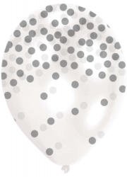  Ezüst Silver konfettis léggömb, lufi 6 db-os 11 inch (27, 5cm)