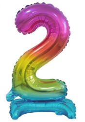  Színes Rainbow mini 2-es szám fólia lufi talppal 38 cm