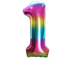  Szivárvány Rainbow 1-es szám fólia lufi 85 cm