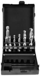 TOYA 7részes HSS kombinált gépi fúró-menetfúró készlet, bit befogású, (M3-M4-M5-M6-M8-M10) fémkazettában (P-YT-44849) - jooszerszam