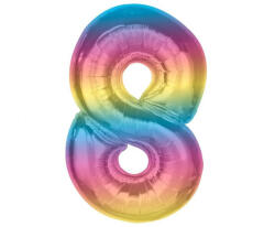  Színes 8-as Rainbow szám fólia lufi 92 cm