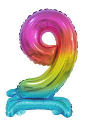  Színes Rainbow mini 9-es szám fólia lufi talppal 38 cm