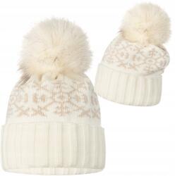 Majka Ekrü Női Téli Sapka Pomponnal Bézs Hópehely Kihajtható Majka (K14-275-UNI)