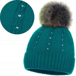 Majka Női Téli Sapka Bélelt Pompon Díszítő Strasszokkal Türkizkék