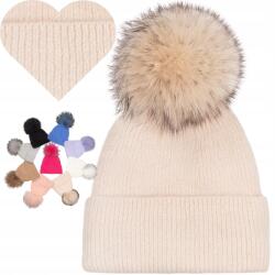 Majka Bézs Gyapjú Sapka pomponnal Lengyel márka 60% Angora polár béléssel (Czapka Latina (polar) Krem brulee SD97)