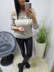 Norafashion Csinos puha vállra húzható pulóver fém díszítéssel (bézs) (375791)