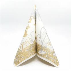 Mank Szilveszteri textilhatású szalvéta "12 O'clock" - fehér / arany 40x40 cm 50 lap/csomag