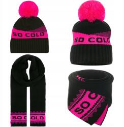 Majka Sál Sapka Szett Női Téli Őszi Női So Cold Fekete Rózsaszín (K4-267-UNI)