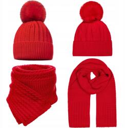 Majka Sapka Sál Szett Női Pompon Piros 2m Téli Meleg Téli (D32-137-UNI)
