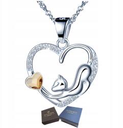 Mennica Świdnicka Ezüst nyaklánc 925 Szív macska strasszokkal Divatos ékszerek Ajándék