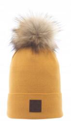 Majka Női Ifjúsági Téli Sapka Pomponnal Kihajtható Kellemes Kötött Sárga