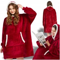 Avante Takaró Pulóver Oversize Hosszú Meleg Takaró Női Kapucnis Pulóver Nőnap (BLUZOKOC PREMIUM CIEPŁY DŁUGI KAPTUR CZERWONY)