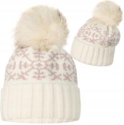 Majka Ekrü Női Téli Sapka Pomponnal Rózsaszín Hópehely Kihajtható Majka (K14-262-UNI)