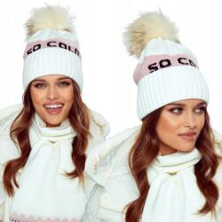 Majka Női Téli Sapka So Cold Mintás Pomponnal Bézs Rózsaszín (CZAPKA DAMSKA ZIMOWA SO COLD)