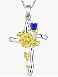  Ezüst lánc Kereszt nyaklánc napraforgóval és cirkóniával - Ezüst 925 (ZESTAW AKWAMARYN SREBRO 925 ZŁOTO 18K SZAFIR)