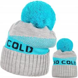Majka Női Sapka So Cold Mintás Pompon Szürke Kék (CZAPKA DAMSKA ZIMOWA SO COLD)