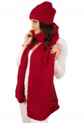 Majka Sál Sapka Beanie Női Szett 10% Gyapjú Piros (D35-137-UNI)
