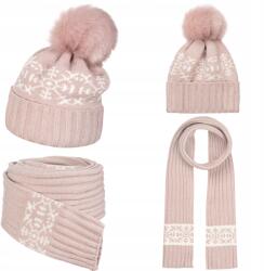 Majka Női Szett Téli Őszi Sál Sapka Hópehely Ekrü Rózsaszín (K14+SZ8-282-KPL)