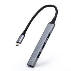Ewent Hub USB C Ewent EW1145, hub de date ultra subtire cu 4 porturi cu 3 porturi USB A 2.0, 1 port USB A 3.2, hub subtire de tip A pentru Macbook Pro/Air, laptop, PS5/PS4 si Mac OS, Windows, Android Alumin