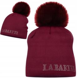  Pomponos Sapka Téli Pompon Labartti Dekoratív Felirat Bordó (LV-5 BORDO)