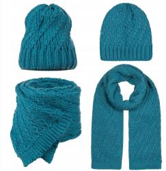 Majka Sál Sapka Beanie Női Szett 10% Gyapjú Kék Türkiz (D35-208-UNI)