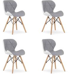 FDY Set 4 Scaune Bucatarie/Dining Kross Alb-Gri Piele Ecologica