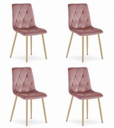 FDY Set 4 Scaune Bucatarie/Dining Fido Picioare Finisaj Lemn, Catifea Roz