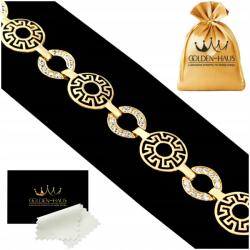 Golden Haus Sebészeti Acélból Készült Arany Karkötő Cirkóniákkal, Aranyozott Ajándék (Gruba damska bransoletka grecki kryształki)