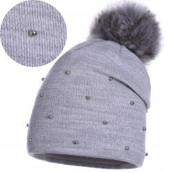 Majka Meleg Női Téli Sapka Pomponnal Díszítő Gyöngyökkel Szürke Majka