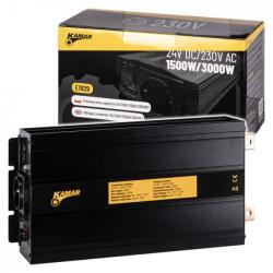 Kamar Convertor Tensiune Auto, Invertor 24V DC la 230V AC, Putere 1500W-3000W, Unda Modificata, Priza Schuko, USB (E1929)