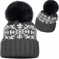 Majka Szürke Grafit Női Téli Sapka Pomponnal Bézs Hópehely Mintás (K14)