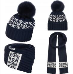 Majka Női Téli Őszi Sál Sapka Hópehely Ekrü Sötétkék (K14+SZ8-280-KPL)