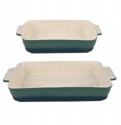 Bergner Téglalap alakú kőedény sütőedény 2 db-os szett Excalibur zöld (DKD)